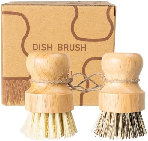 Nokiils 2 Pack Round Wooden Dish Brush Set