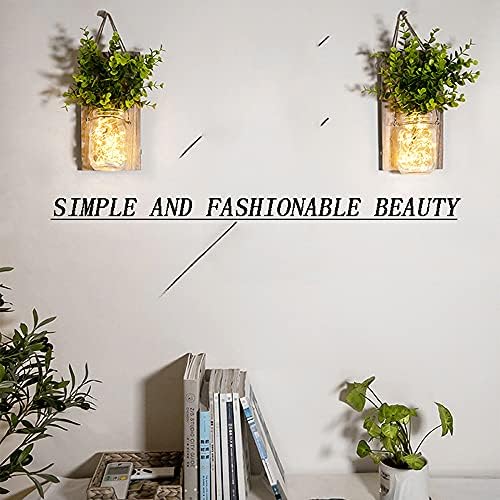 ECTY Rustic Wall Sconces with LED Fairy Lights and Green Plant