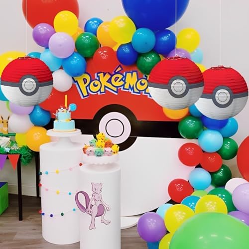 Amscan Pokemon Ball Paper Party Lanterns - 95 H Red White Pack of 3