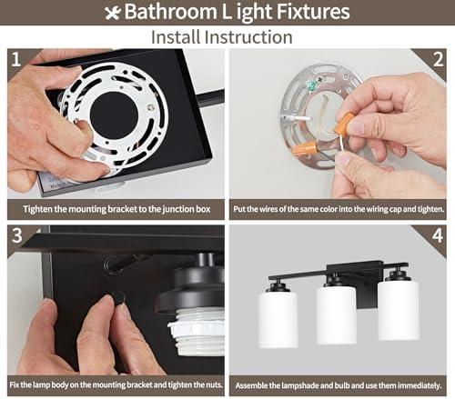 Osimir Black 3-Light Vanity Wall Sconce with Milky Glass