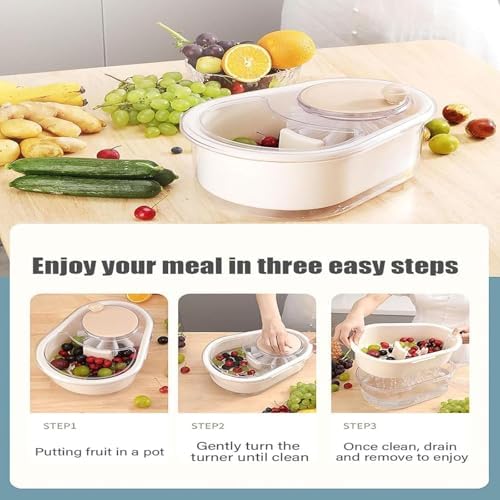 Fruit Cleaner Spinner with Lid and Brush 720-Degree Cleaning Durable ABS Material