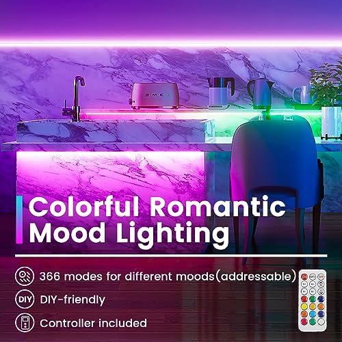 Muzata 164FT RGB LED Strip Light with Milky White Diffuser Cover