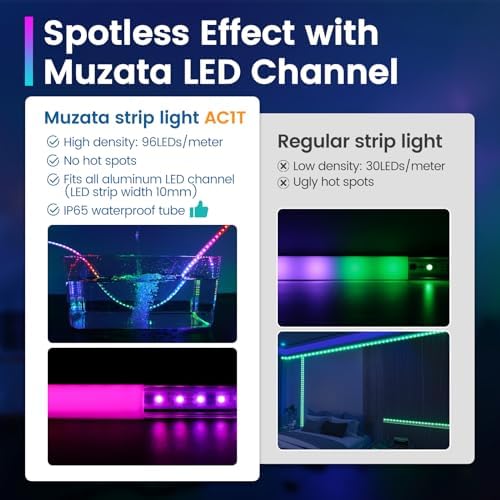 Muzata Waterproof LED Strip Light 164FT 96LEDsm Black Channel System