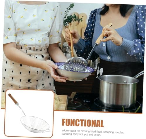 DECHOUS 304 Stainless Steel Mesh Colander with Wooden Handle