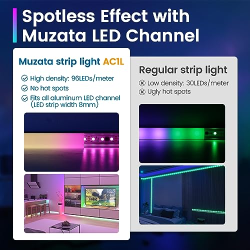 Muzata 164FT RGB LED Strip Light with Milky White Diffuser Cover