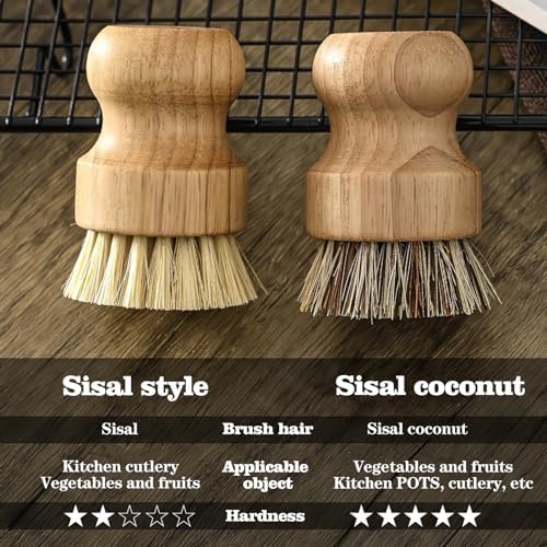 Nokiils 2 Pack Round Wooden Dish Brush Set