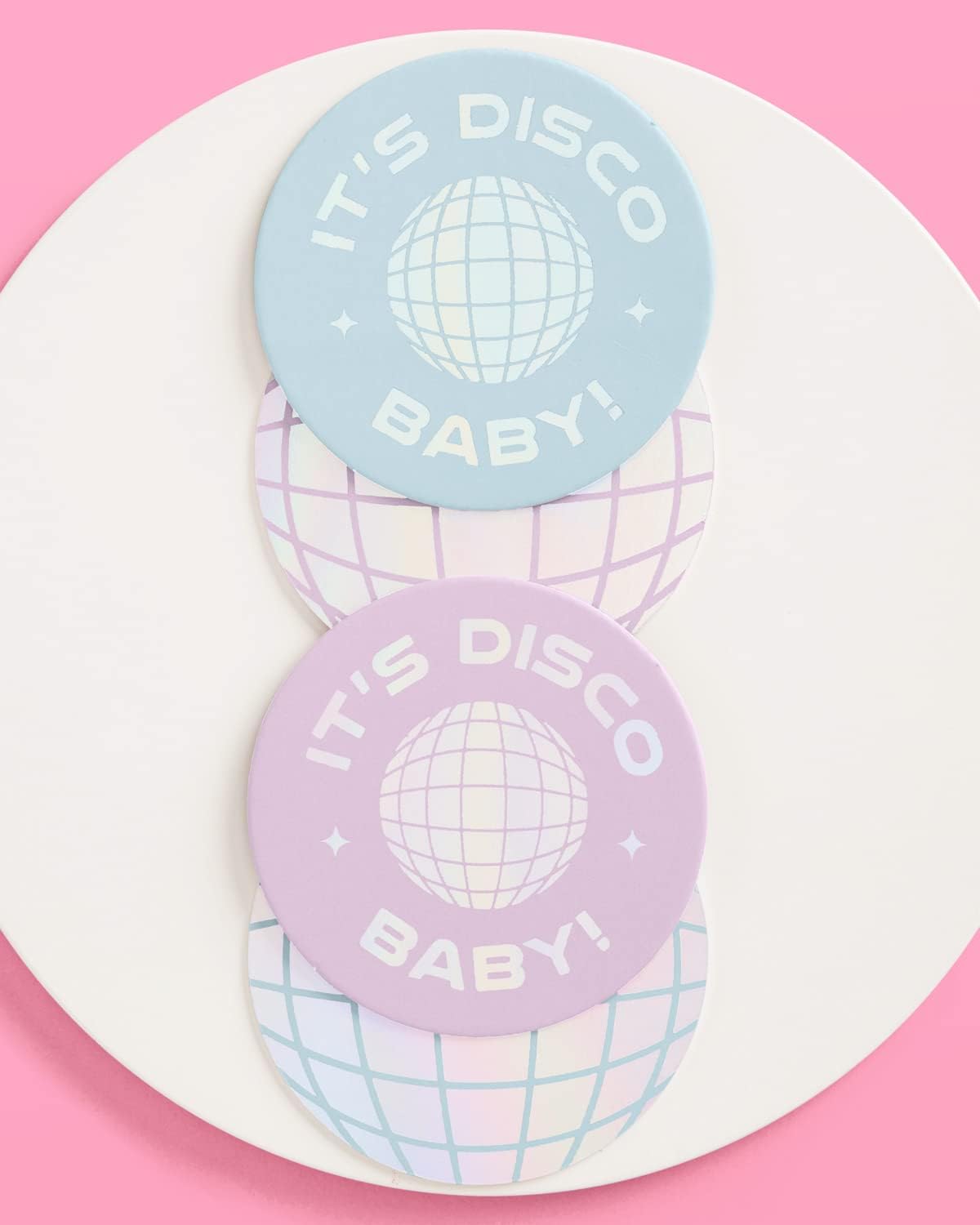 XO Fetti Disco Party Drink Coasters - 16pcs Iridescent Foil