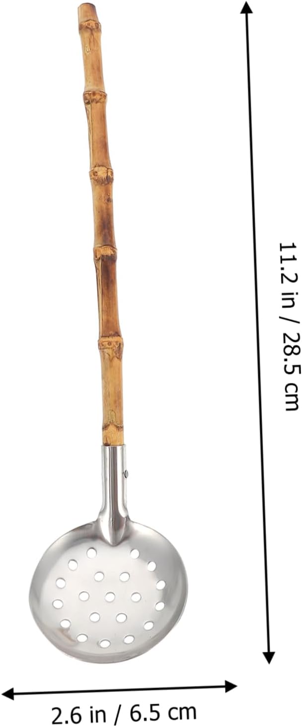 GRIRIW Sturdy Stainless Steel Bamboo Hot Pot Ladle