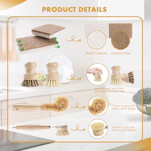 DEBETOOL 6-Piece Bamboo Dish Brush Set