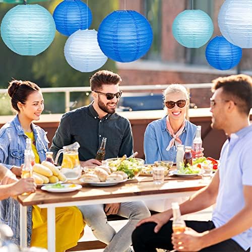 YUNXUAN Blue Paper Lanterns with LED Lights Set of 12