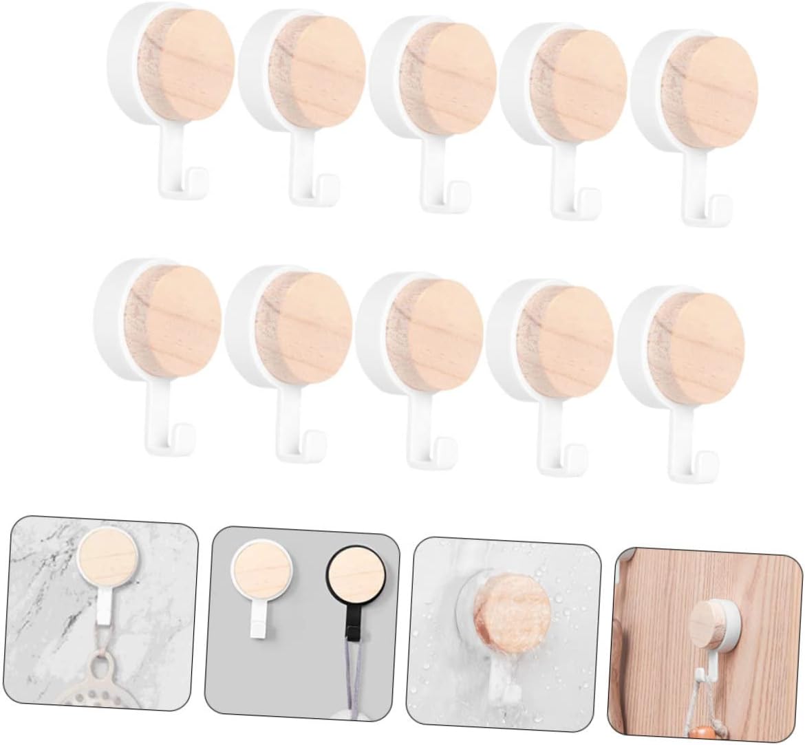 10pcs Wooden Bathroom Towel Hooks with Removable Design