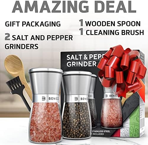 Benicci Salt and Pepper Grinder Set of 2 - Adjustable Coarseness