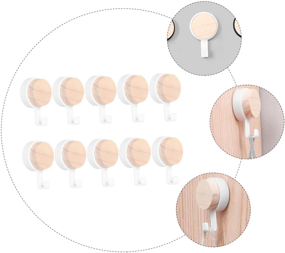 10pcs Wooden Bathroom Towel Hooks with Removable Design