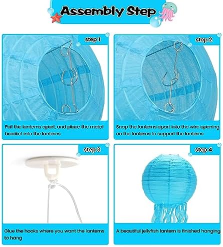GAILROSO Jellyfish Paper Lanterns 6Pack Blue 8Inch 1