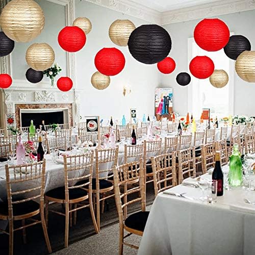 Zilue 15pcs Round Paper Lanterns Black Gold Red Party Decor