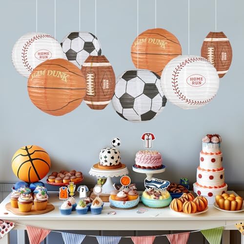 UNIQOOO 8Pcs Sports Paper Lanterns Party Decoration Set