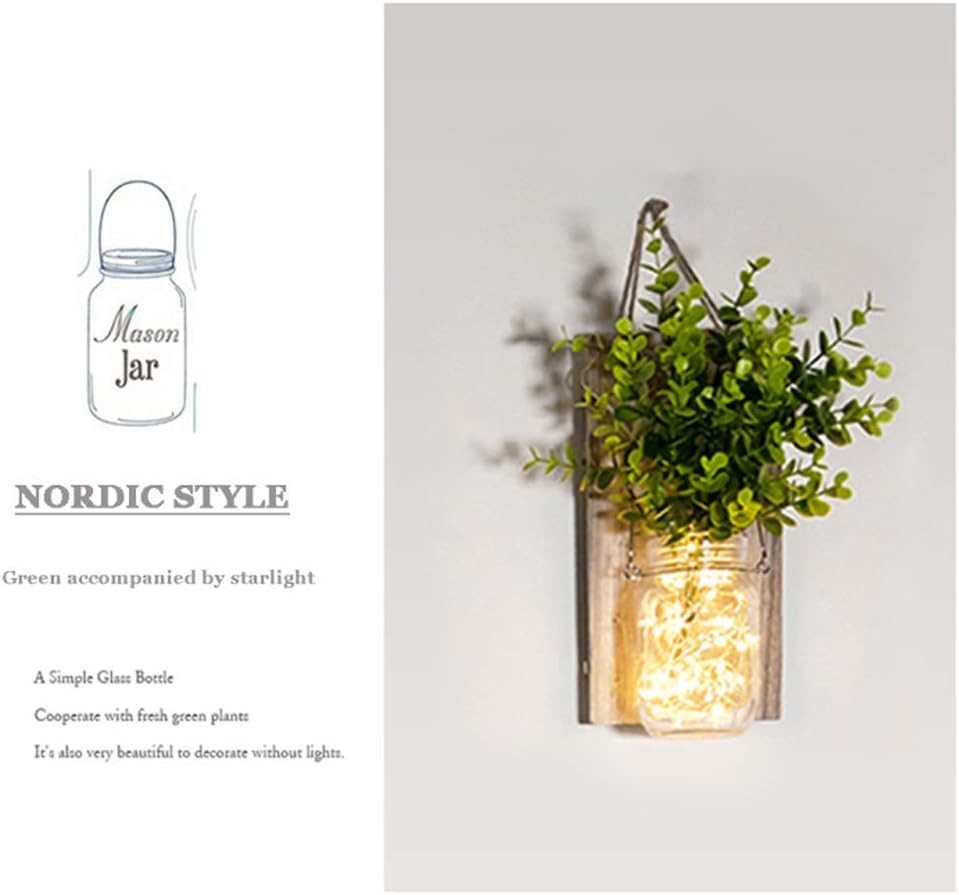 ECTY Rustic Wall Sconces with LED Fairy Lights and Green Plant