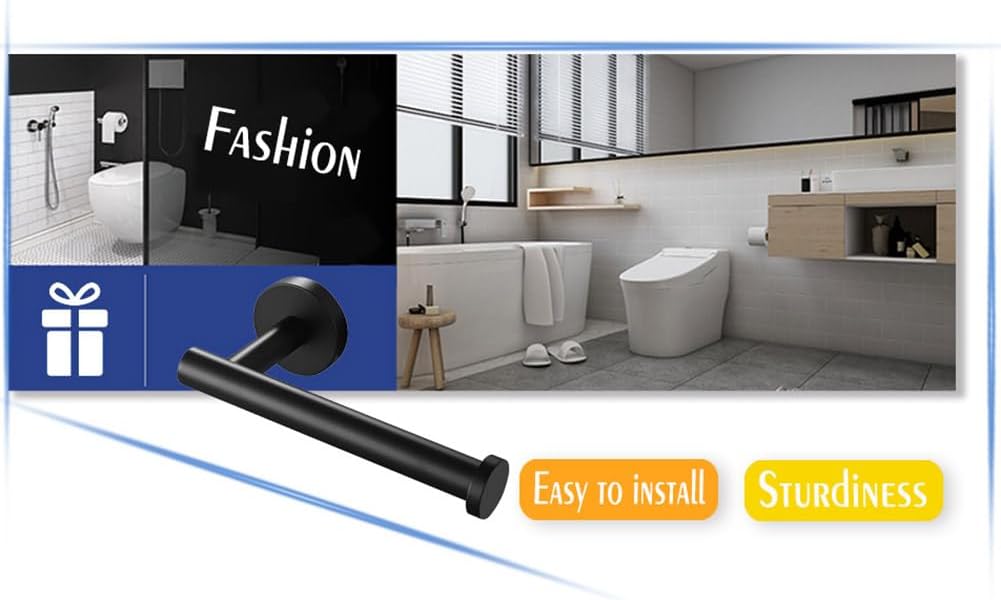 Matte Black Toilet Paper Holder Wall Mount Sturdy Stainless Steel