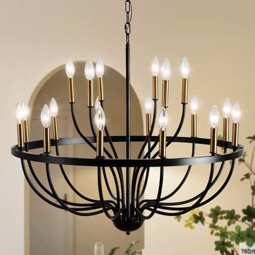 Modern Farmhouse 18 Light Chandelier Black Gold