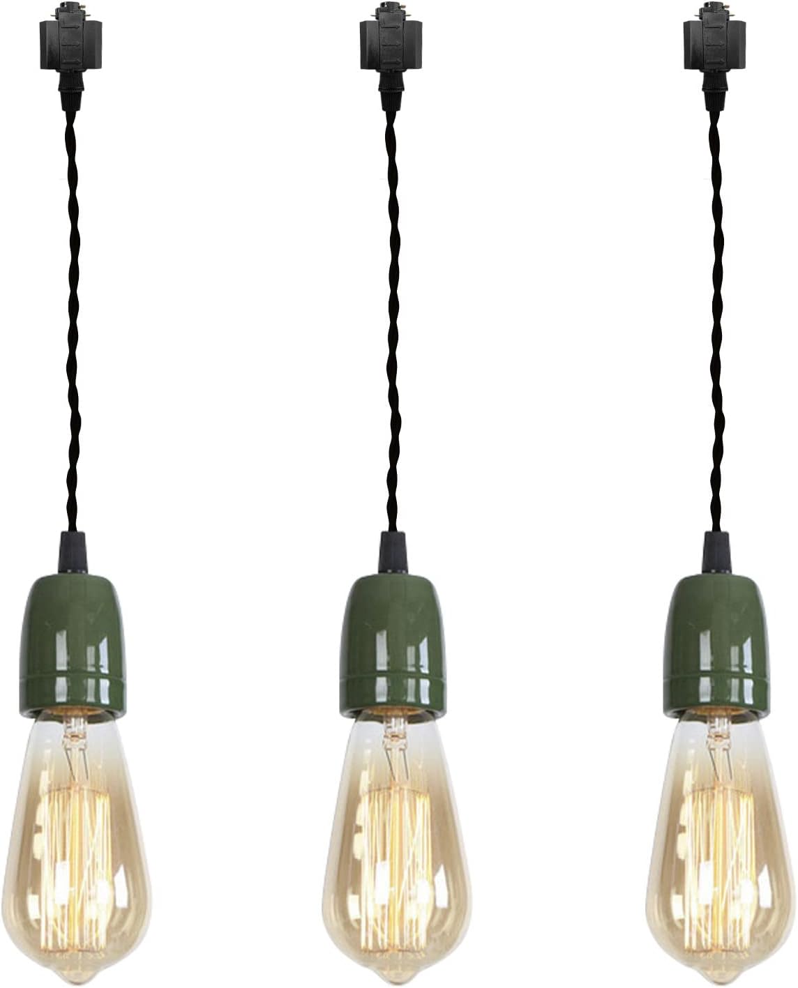 3-Lights H Track Pendant Light Green Ceramic Base