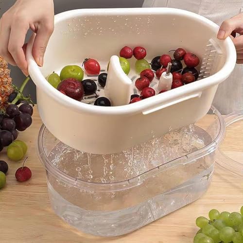 Fruit Cleaner Spinner with Brush and Colander