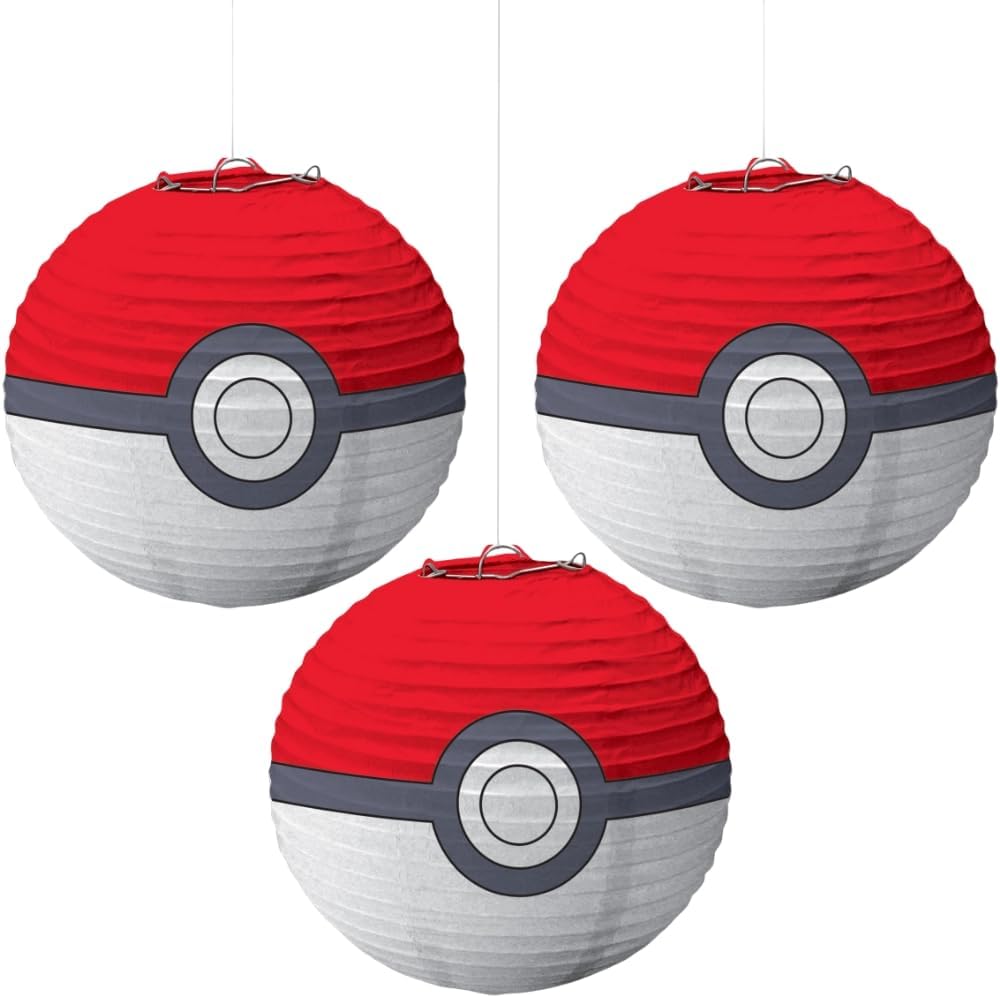 Amscan Pokemon Ball Paper Party Lanterns - 95 H Red White Pack of 3