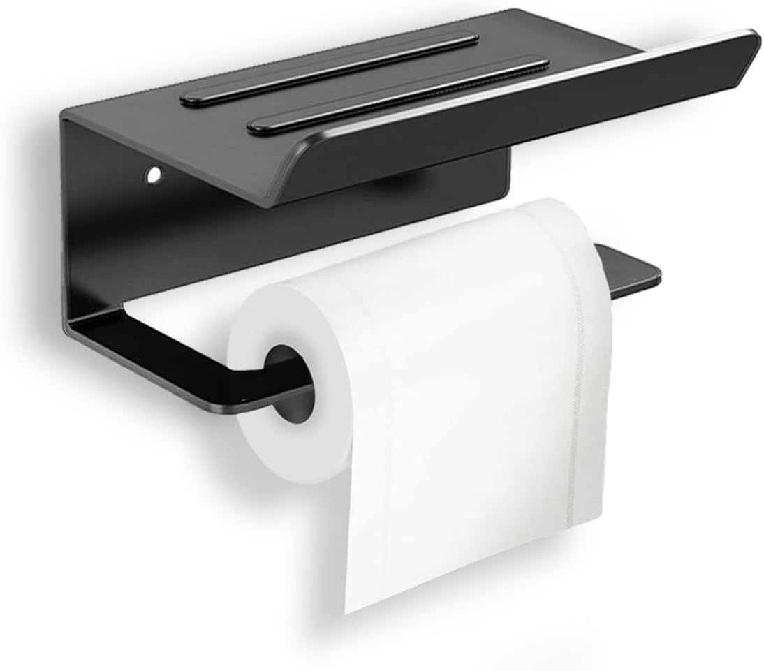 Matte Black Toilet Paper Holder with Bathroom Shelf