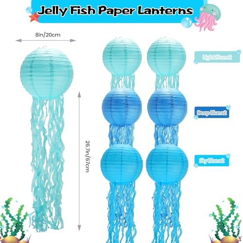 GAILROSO Jellyfish Paper Lanterns 6Pack Blue 8Inch 1