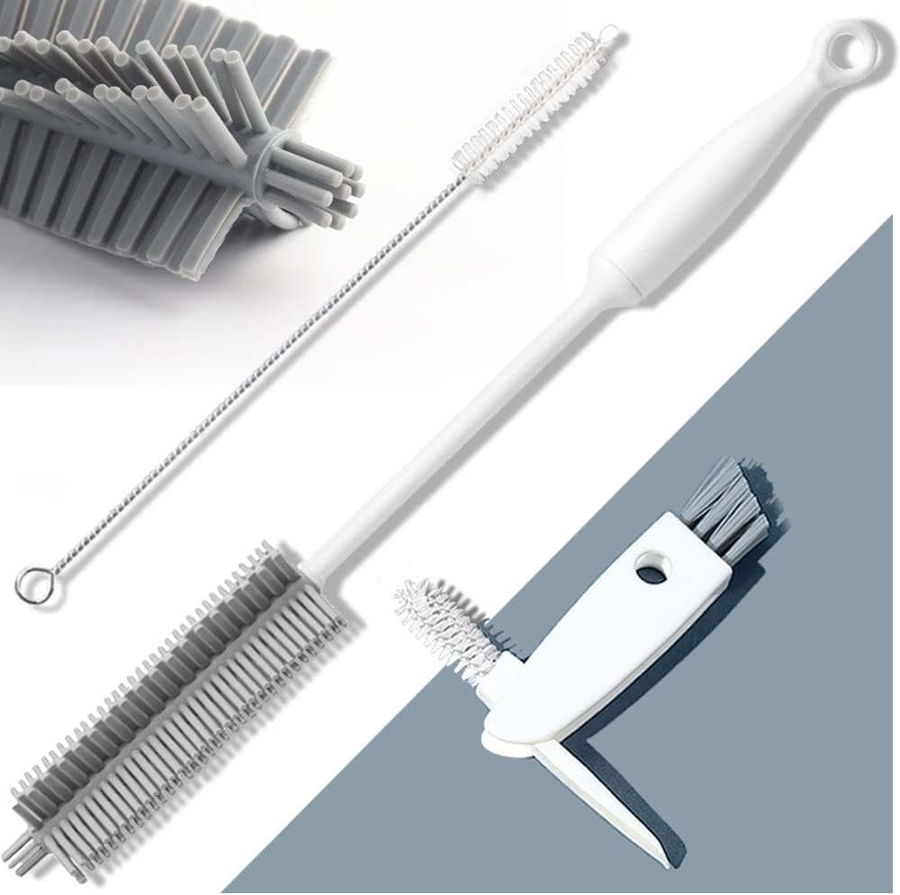 Bottle Cleaning Brush Set 3pcs - Long Handle Silicone Thermos Lid Brushes