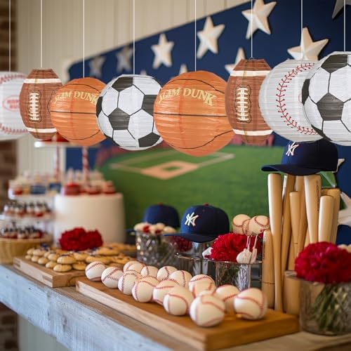 UNIQOOO 8Pcs Sports Paper Lanterns Party Decoration Set