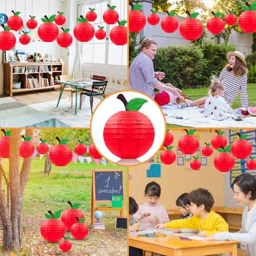 Renbuzhu 15Pcs Apple-Shaped Paper Lanterns Classroom Decor