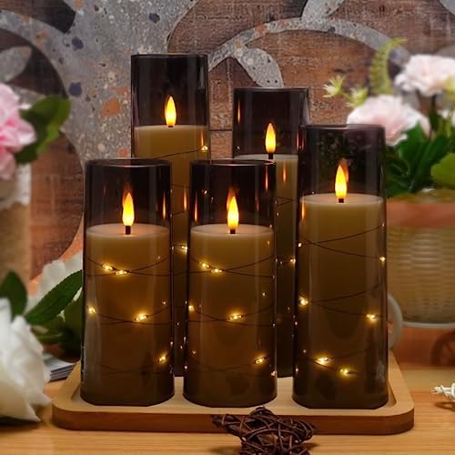 Flameless LED Candles with Timer 5 Pack - Battery Operated Grey