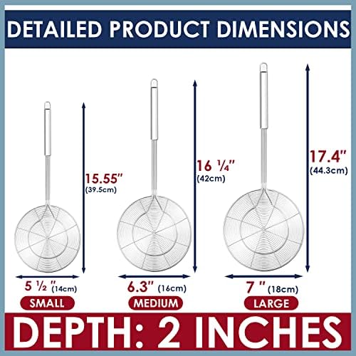 KEISSCO Stainless Steel Skimmer Set of 3 for Frying and Cooking