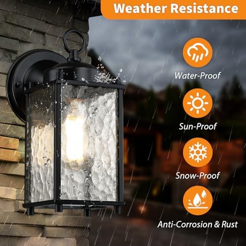 Caisens Black Outdoor Wall Light with Hammered Glass 1