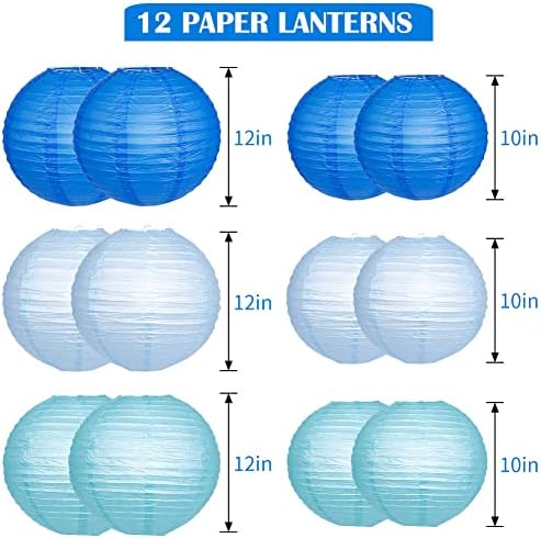 YUNXUAN Blue Paper Lanterns with LED Lights Set of 12