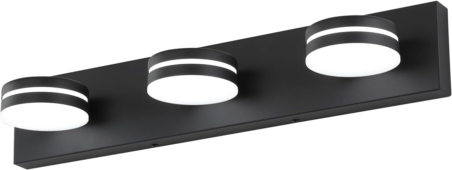 Bicrink 3-Light Matte Black Vanity Light Over Mirror
