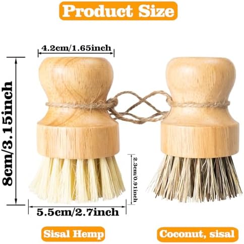 Nokiils 2 Pack Round Wooden Dish Brush Set