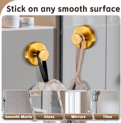 Supopular Reusable Suction Cup Hooks - Heavy Duty 22 Brushed Gold