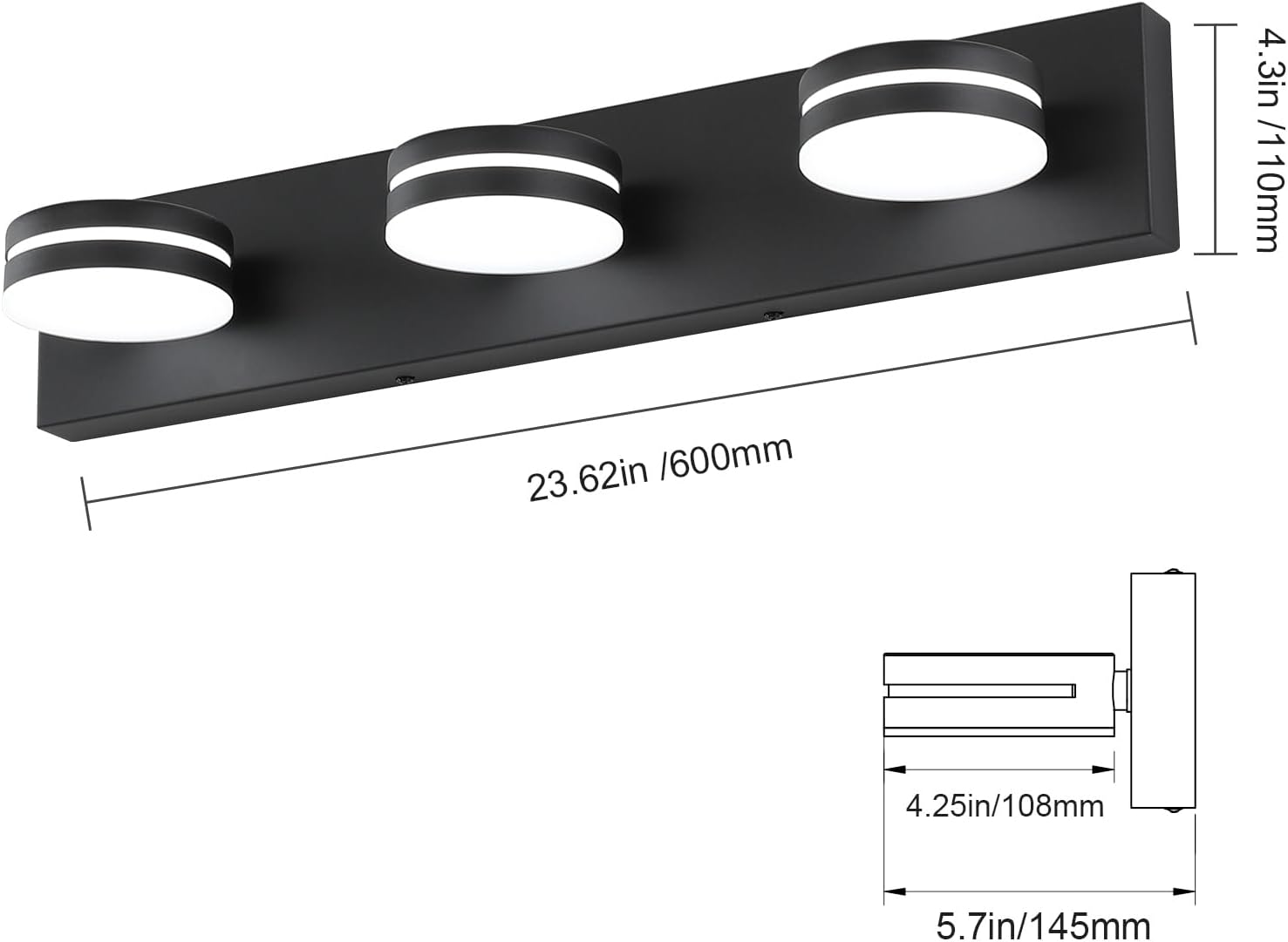 Bicrink 3-Light Matte Black Vanity Light Over Mirror