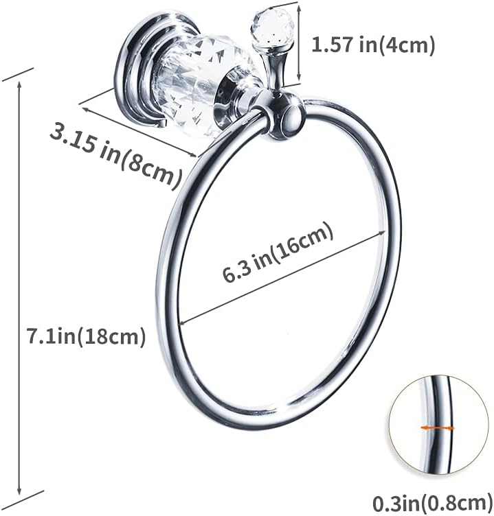 WOLIBEER Chrome Towel Ring with Crystal Balls