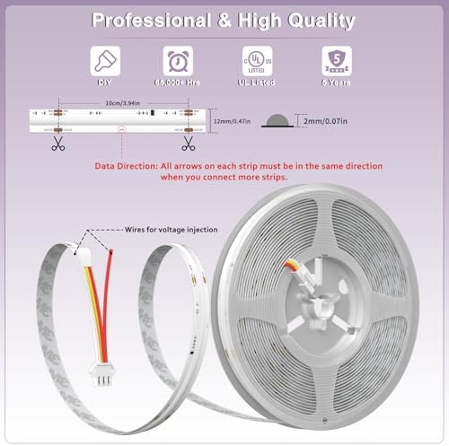MIWISE RGB Smart IC COB LED Strip Light 328ft