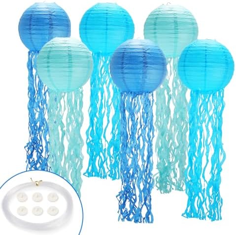 GAILROSO Jellyfish Paper Lanterns 6Pack Blue 8Inch 1