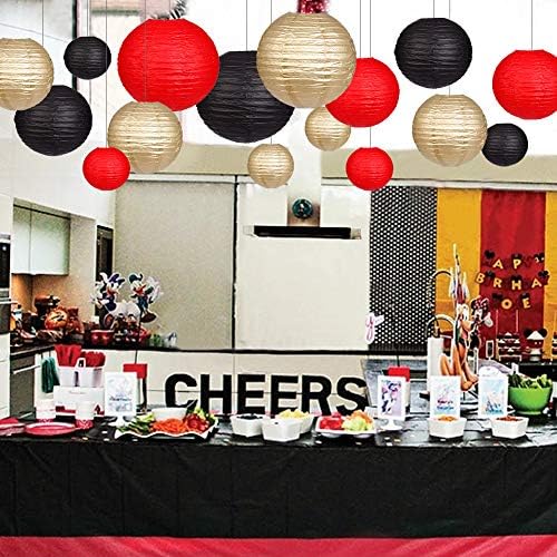Zilue 15pcs Round Paper Lanterns Black Gold Red Party Decor