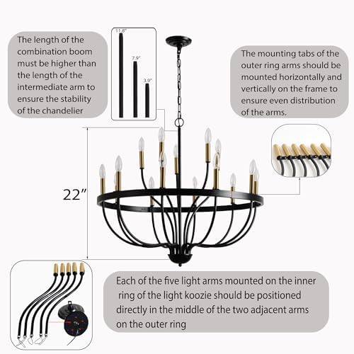 Modern Farmhouse 18 Light Chandelier Black Gold