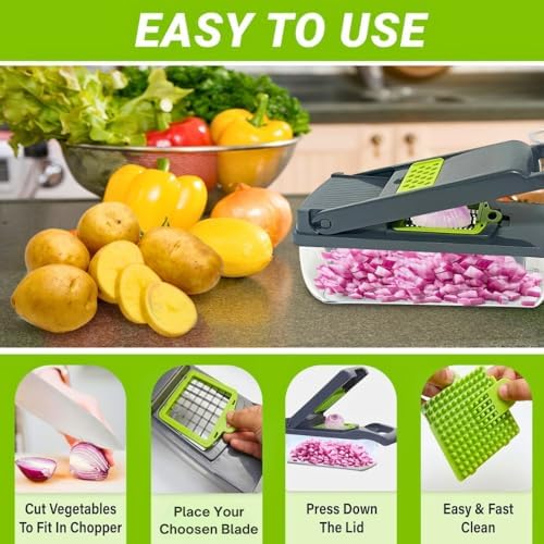 Quick Sync 16-in-1 Vegetable Chopper with 8 Blades and Safety Gloves