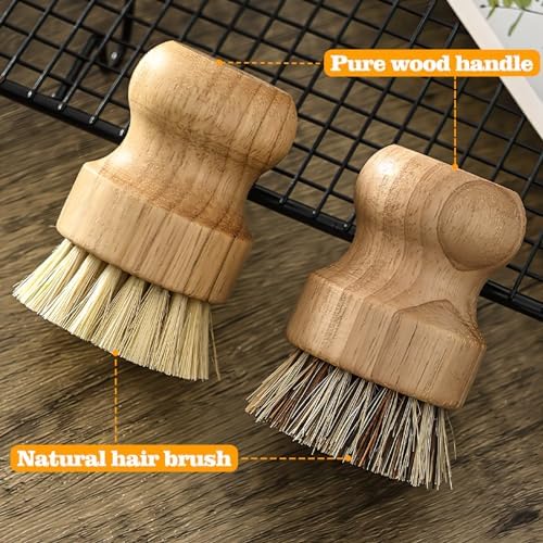 Nokiils 2 Pack Round Wooden Dish Brush Set