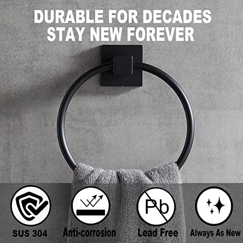 Orlif 2 Pack Black Stainless Steel Towel Ring for Bathroom