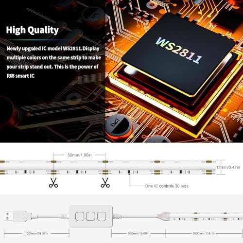PAUTIX RGB Smart IC COB LED Strip Light 3M 984ft