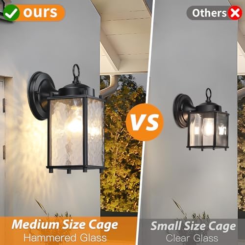 Caisens Black Outdoor Wall Light with Hammered Glass 1