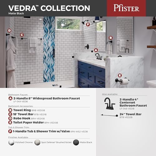 Pfister Vedra Towel Hook Matte Black Wall-Mounted